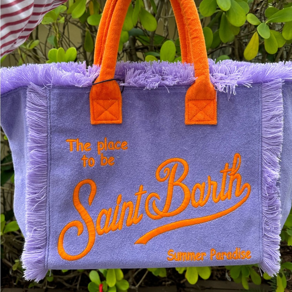 MC2 Saint Barth Vanity Sponge Terry Embossed Purple Orange Beach Tote Bag - Picture 5 of 10
